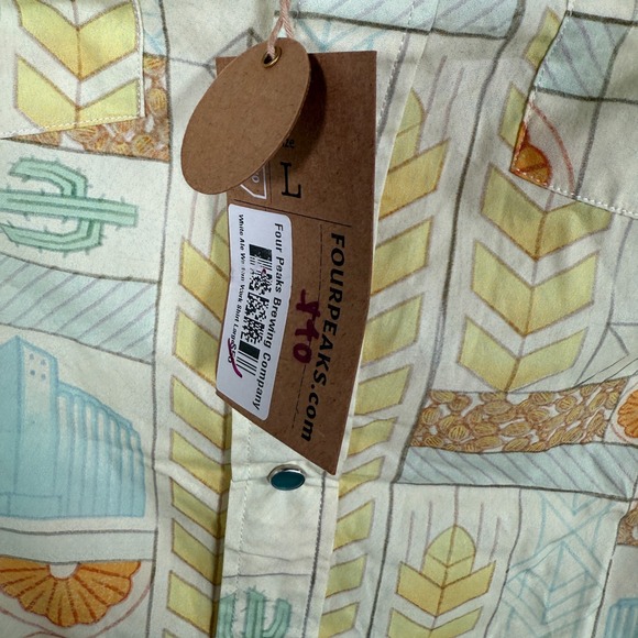 Four Peaks Brewing Shirt Mens Large Yellow Pearl Snap Western Short Sleeve Beer - Picture 5 of 8